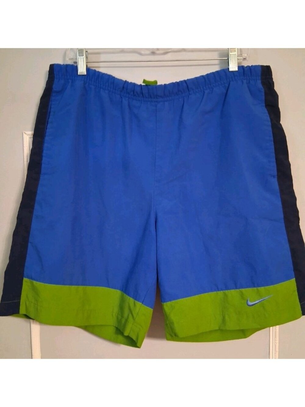 VINTAGE Nike Swim Trunks Shorts Mens M Blue Green Mesh Lined Swoosh Logo 90s